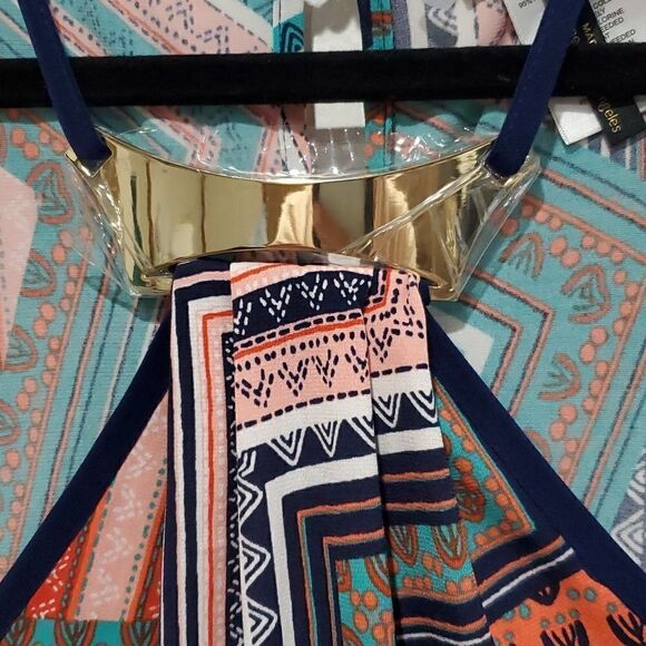 Laundry by Design Brightly Patterned Dress w Gold Neck Plate Size S - Picture 4 of 12